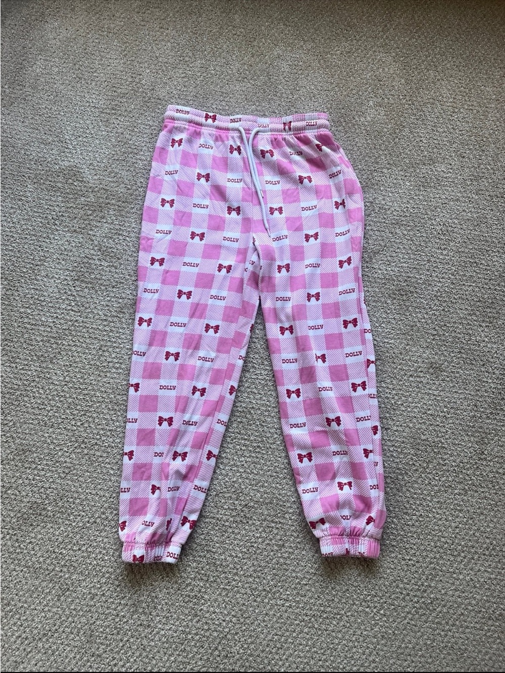 Dolly Pink Checkered Bow-Print Pajama Pants